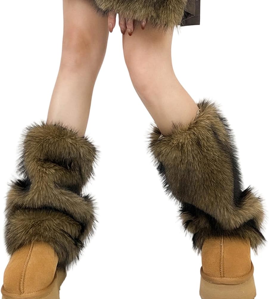 Women's Faux Fur Leg Warmers Plush Furry Fuzzy Leg Cuffs Halloween Costume Rave Party Leg Covers