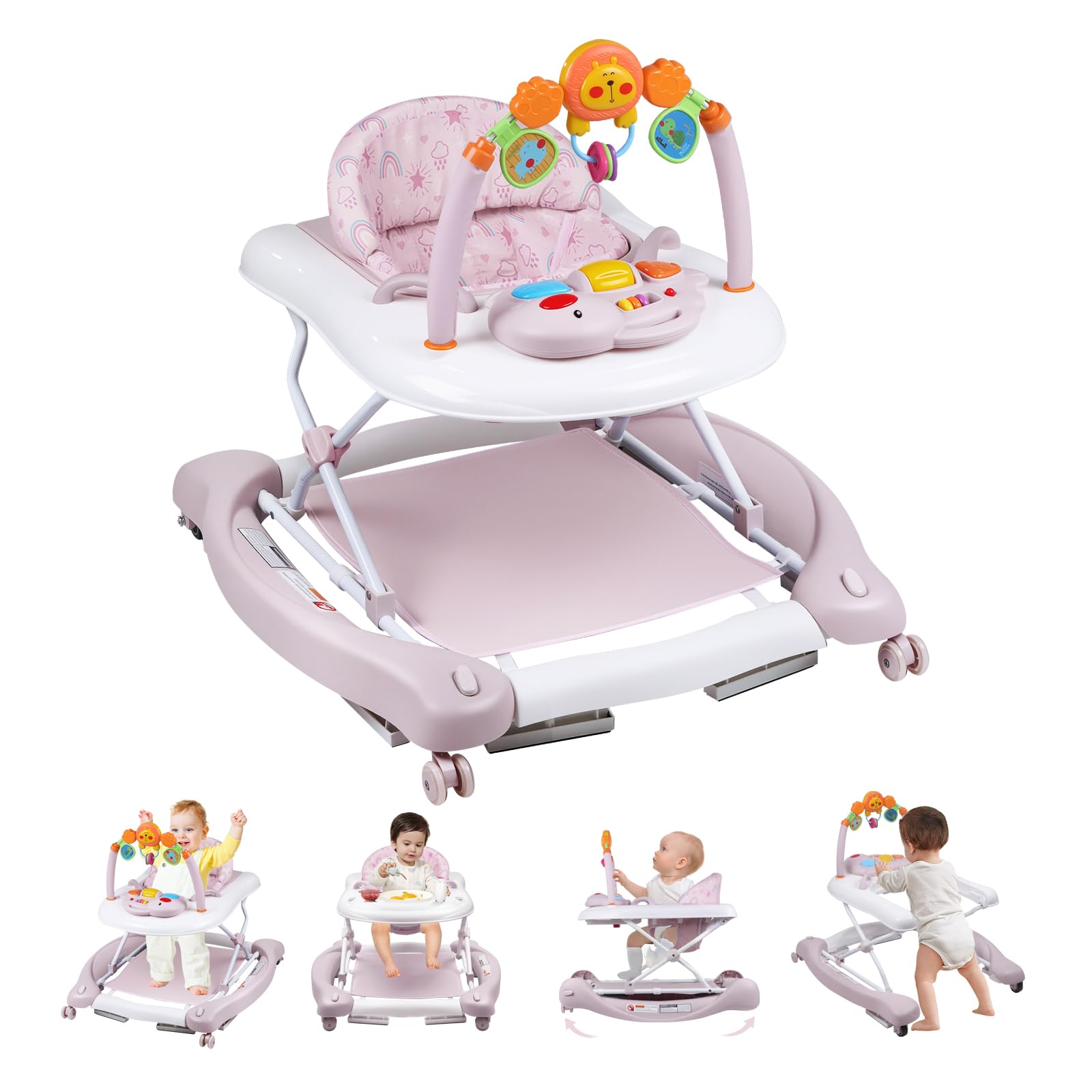 Baby Walker 5 in 1 Baby Walkers for Boys Girls 6-12 Months Foldable Walkers for Babies with Bouncer