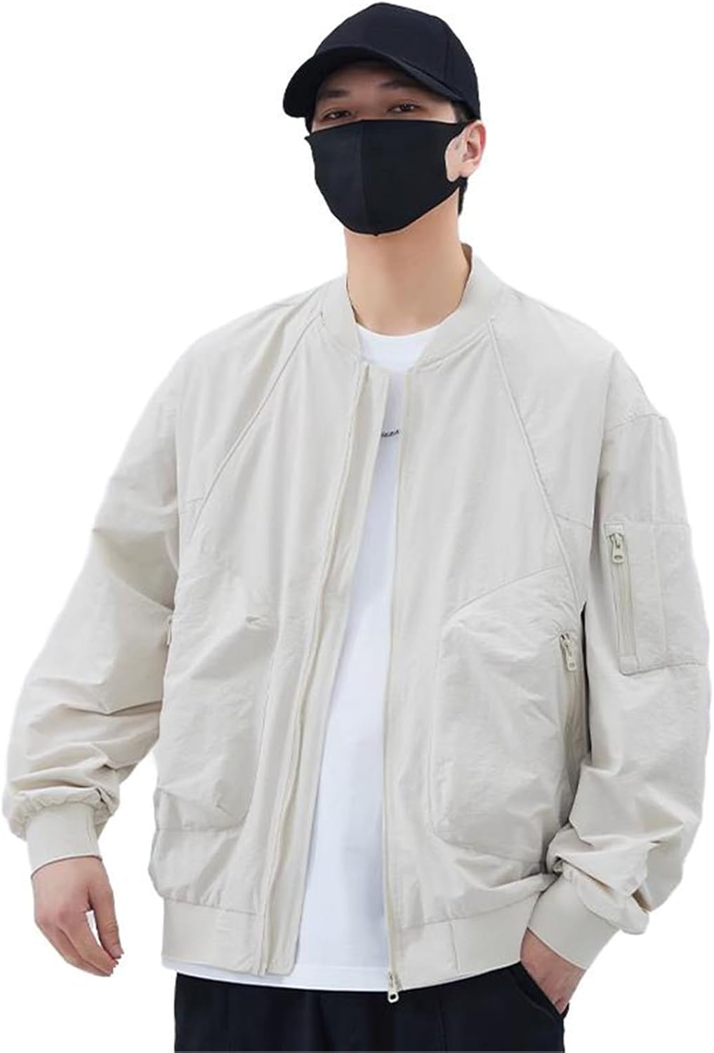 Baseball Coat men's spring and fall loose casual pilot jacket-Beige-Medium