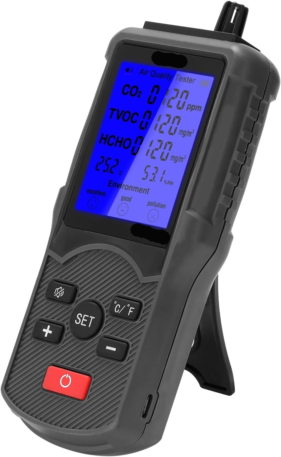 8in1 空気質テスター CO2 メーターガスアナライザー CO2 センサー TVOC メーター二酸化炭素センサー温度湿度測定装置