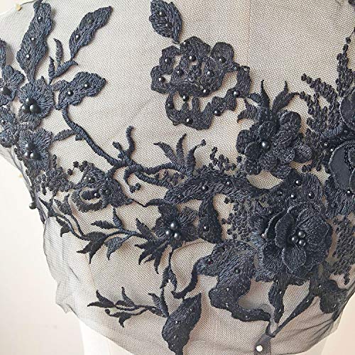 Blossom 3D Flower Applique, Beaded Sequins Flower Lace Patch Bridal Wedding Dress Embossed Beading Embroidery Lace Appliques Motif Sewing Craft (Black) #TOP5