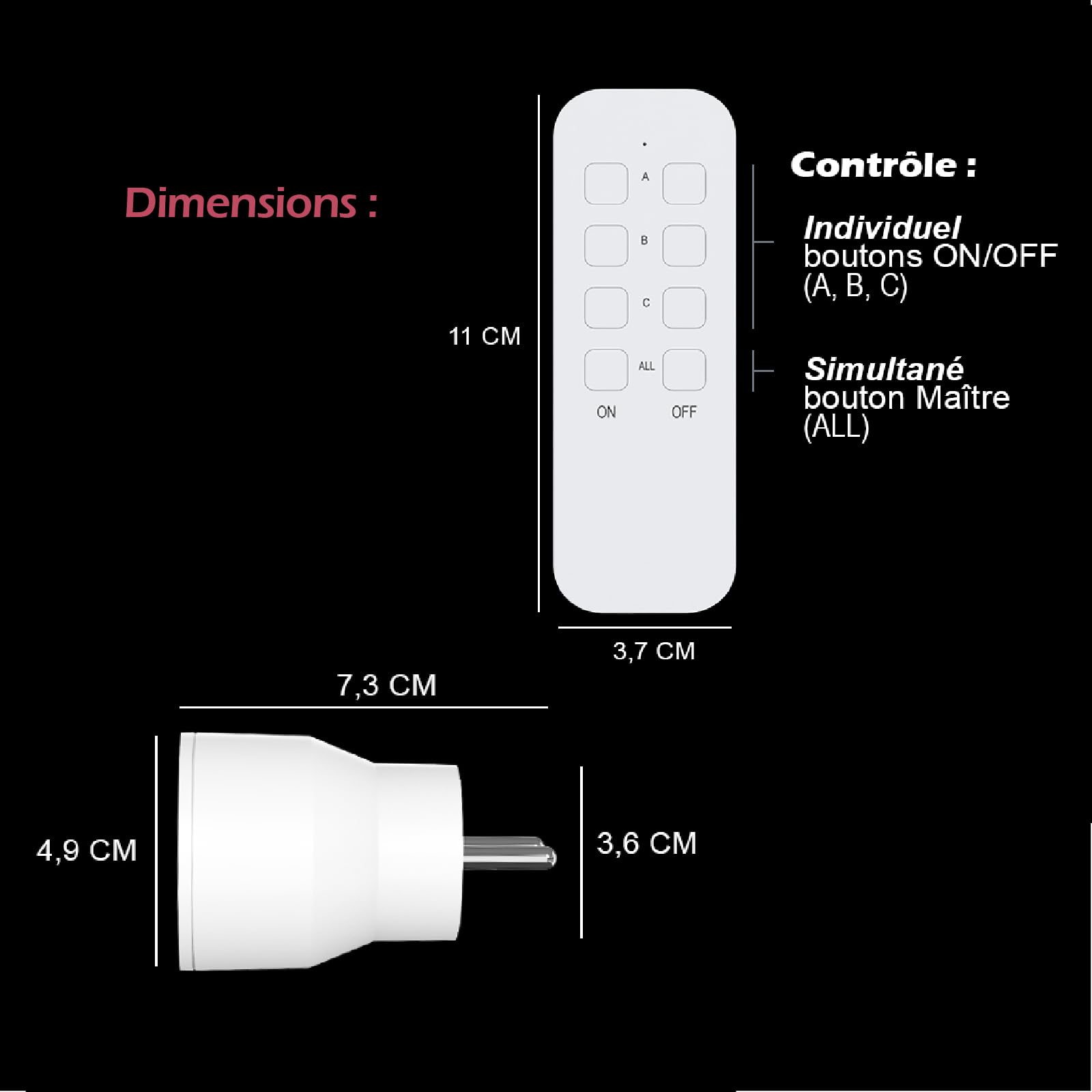 KYF 2 x Lot de 3 Prises 2300W avec 1 télécommande intérieure (Power_Strip, 3 Prises, Type E, 230V, 10A)