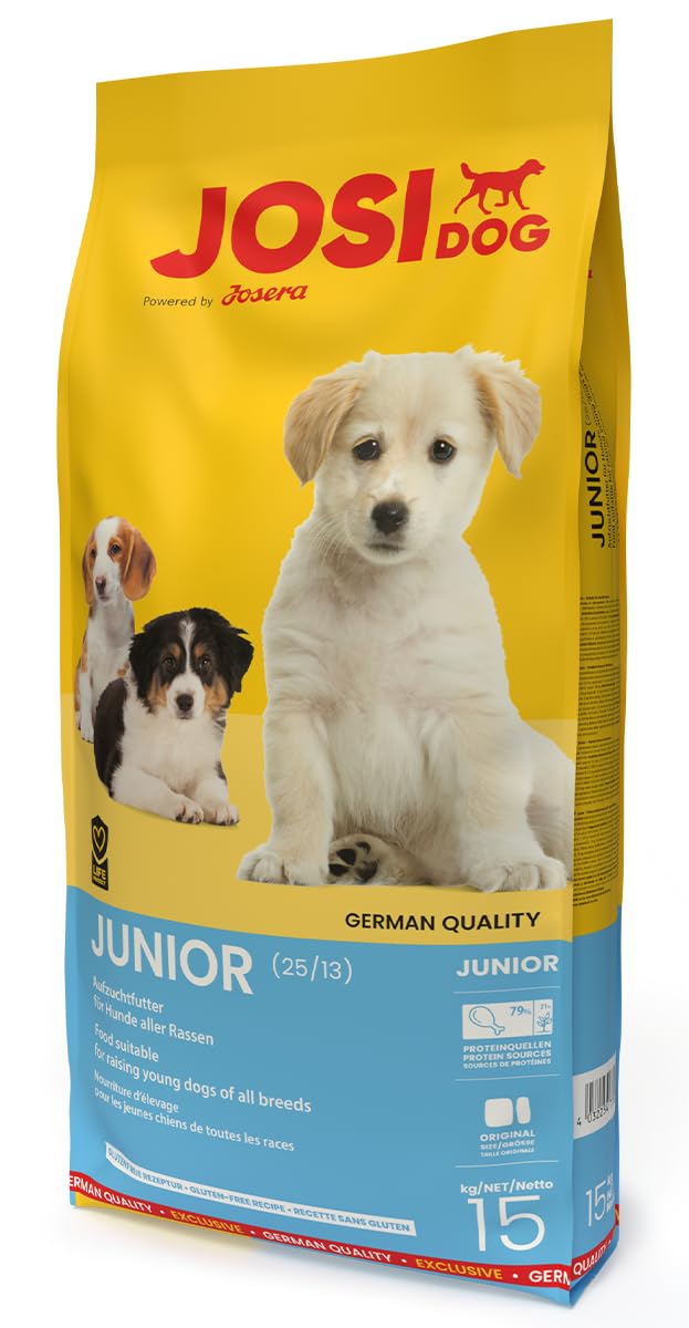 JosiDog Junior (1 x 15 kg) | sucha karma premium dla szczeniaków i młodych psów | bezglutenowa | dla najlepszej tolerancji | karma dla psów | Powered by JOSERA | 1 sztuka