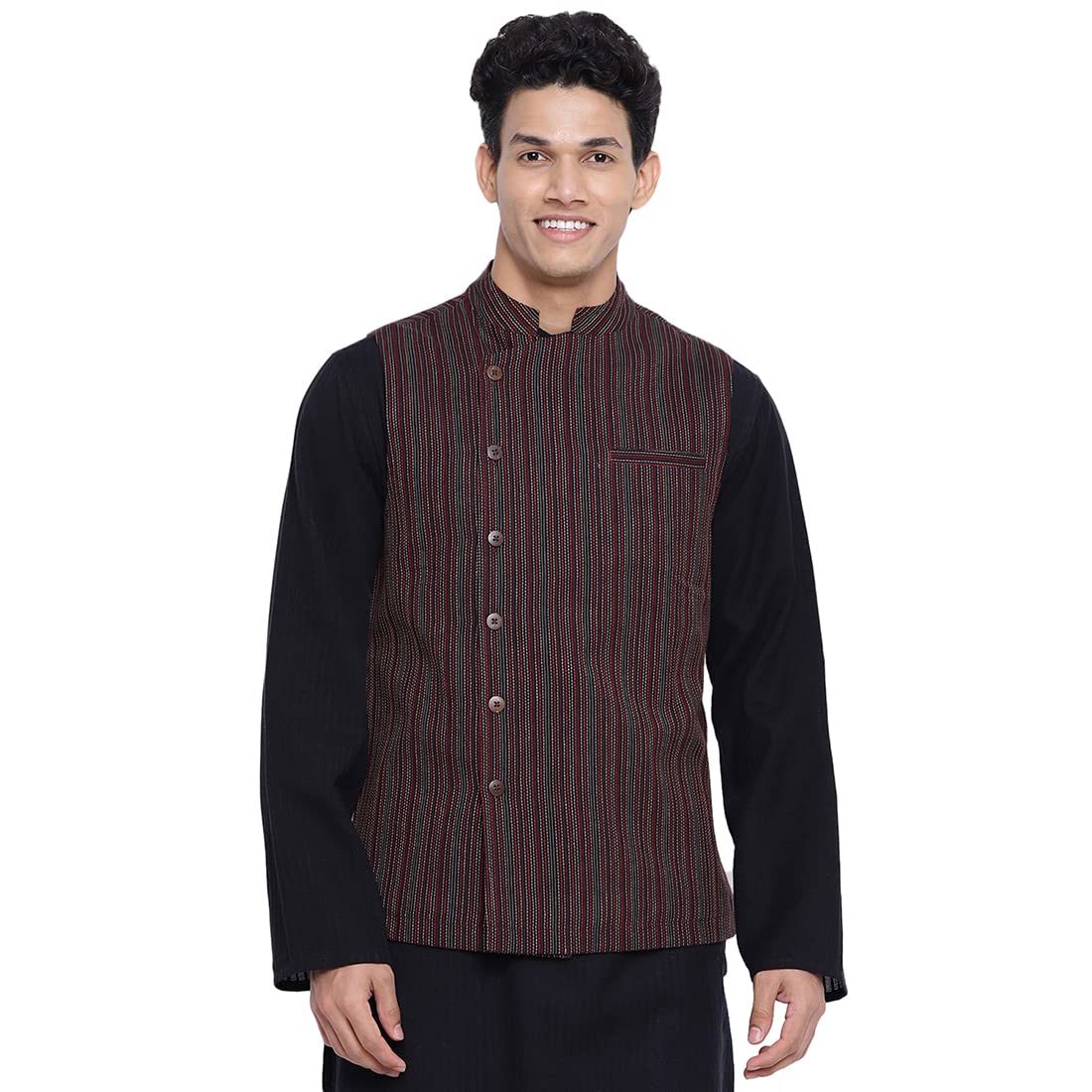 Black Cotton Woven Jacket-image-12