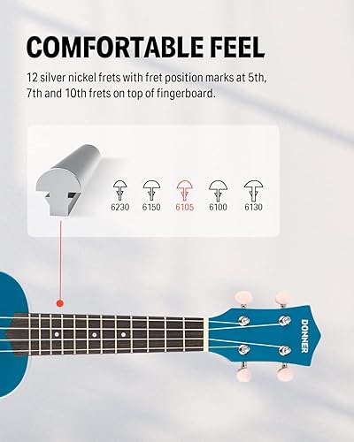 Miniatura 32 de Donner Ukelele soprano para principiantes, ukelele mate de 21 pulgadas, kit para principiantes con correa para bolsa, afinador, cuerdas, púas