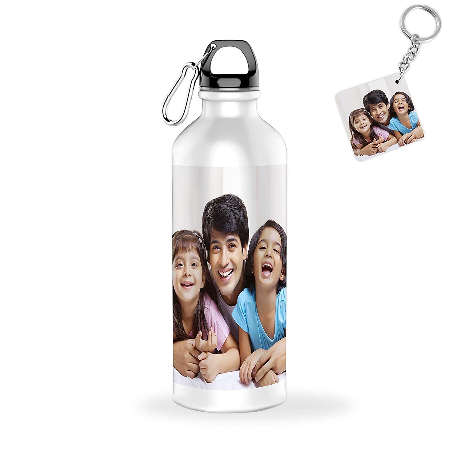 Babawill Personalized Printed Water bottle Sports Sipper Water Bottle With Photo Name Customized With Wooden Keychain White 600ML
