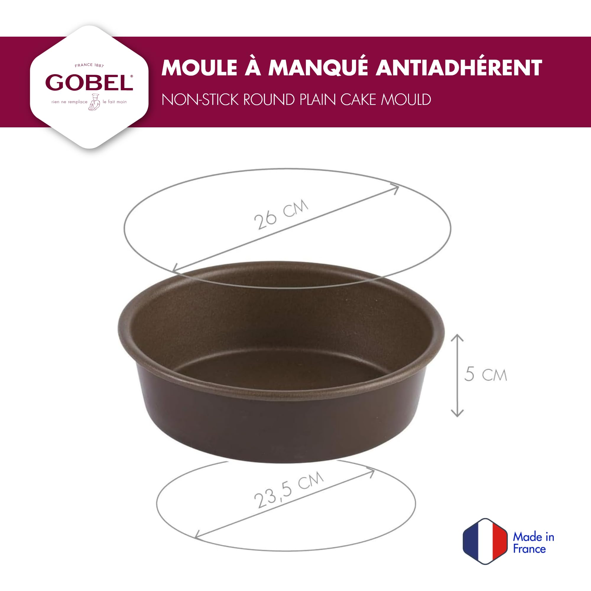 Gobel - Moule à Manqué Rond Uni - Ø 26 cm - Acier - Revêtement Antiadhérent Bicouche Garanti sans PFAS - Qualité Professionnelle – Fabriqué en France (Lot de 2)