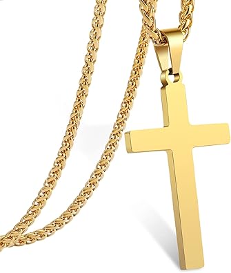 RS Cross Necklace for Men Boys Women 16-24 Inches Stainless Steel Cross Pendant Chain Religious Gift