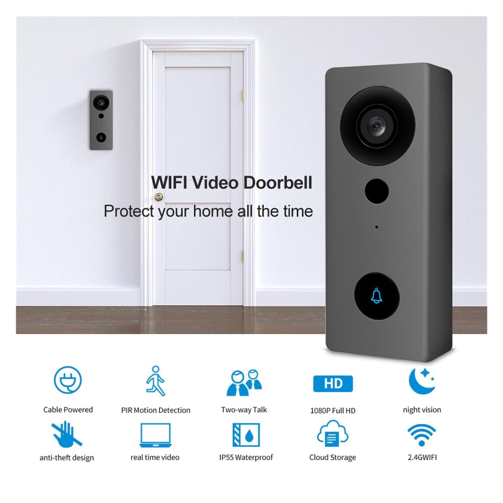 Timbre con Video, Timbre De Video Intercomunicador Inteligente Remoto Monitoreo Inalámbrico