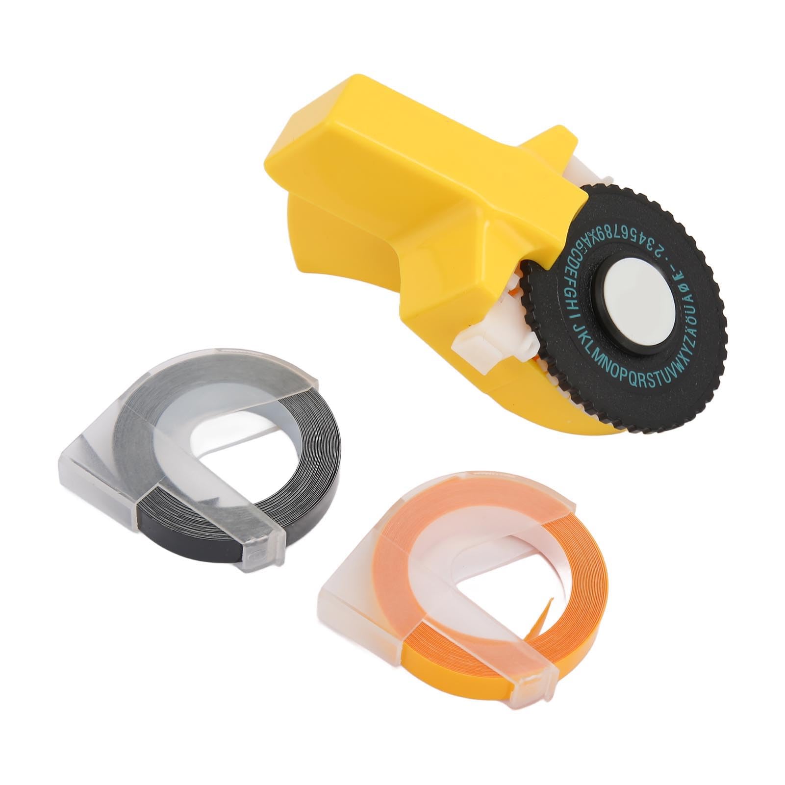 Manual Label Maker, Ergonomic Design Mini Easy Efficient Portable Embossing Label Maker with 2 Rolls Tapes for Office (Yellow)