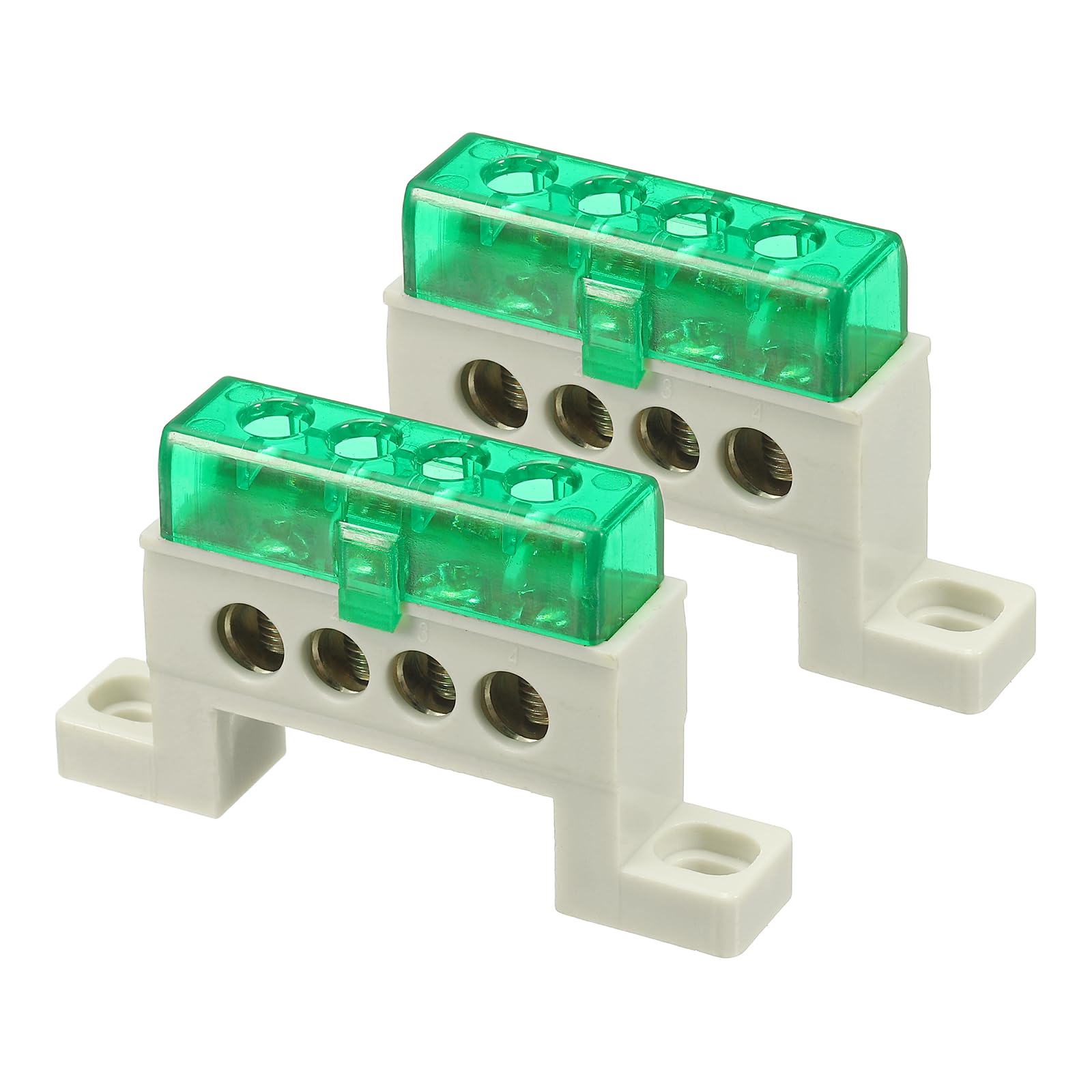 sourcing map 2Pcs Terminal Ground Bar, 4 Positions Screw Brass Terminal Bus Bar, 7x11mm Ground Block for Electrical Equipment, Distribution Box, Green