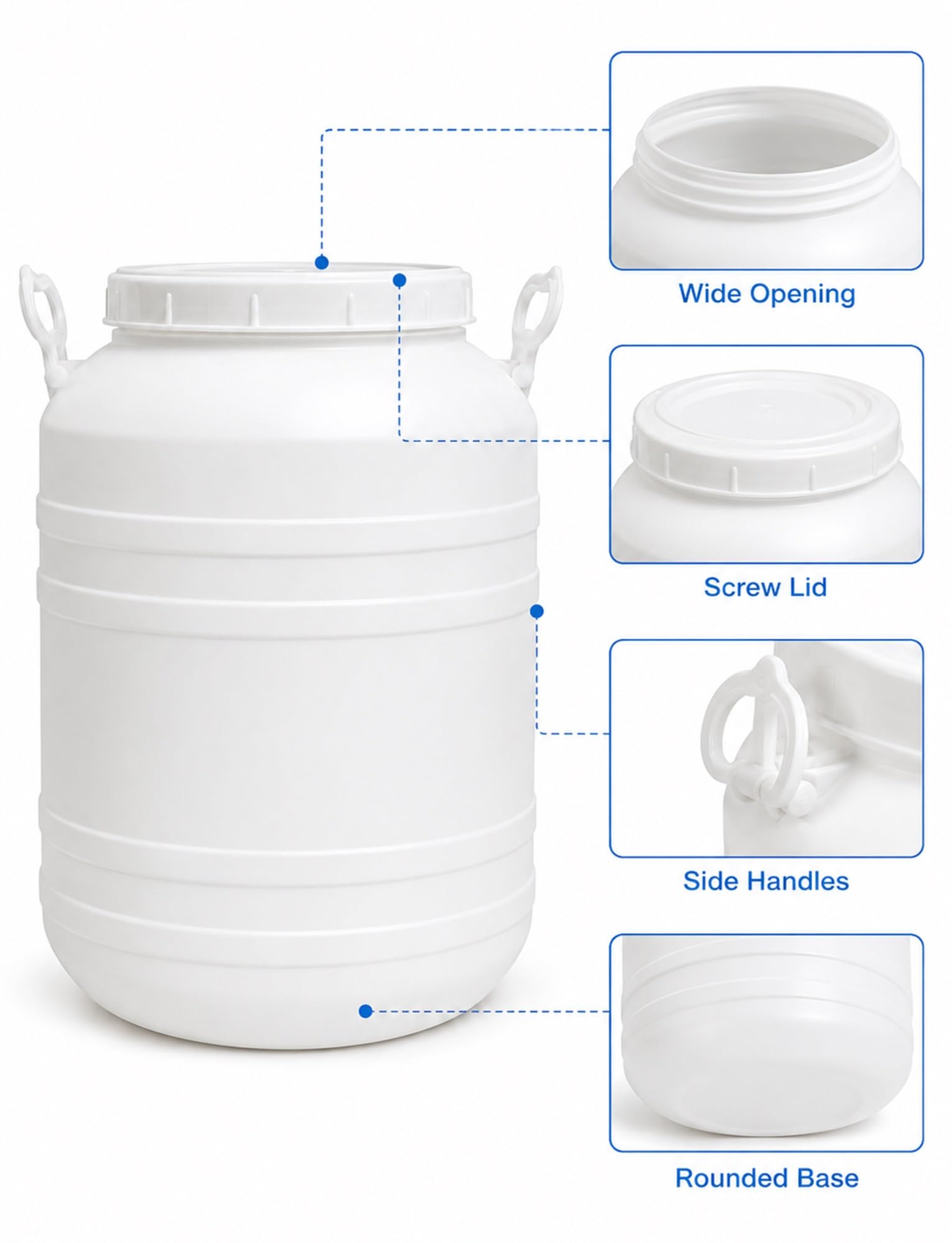 Versandfass, Flüssigkeitsbehälter mit breiter Schrauböffnung | HDPE-Wasserfass mit weiter Öffnung, runder Behälter mit Seitengriffen für Haus, Garten und Vorrat(100L/22x29cm)