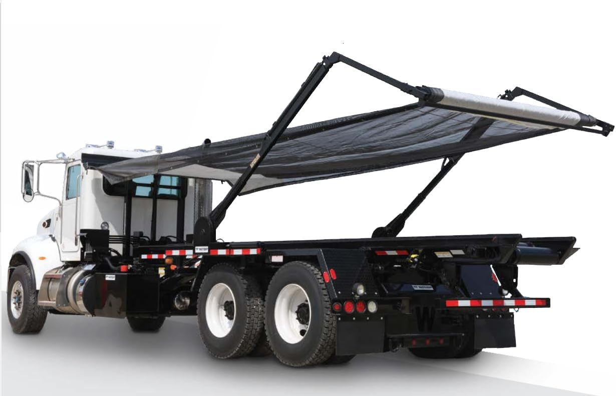 Carolina Tarps - Pioneer HR4759 Heavy Duty Roll Off Tarp - Reinforced Black Mesh (9.5' x 28')