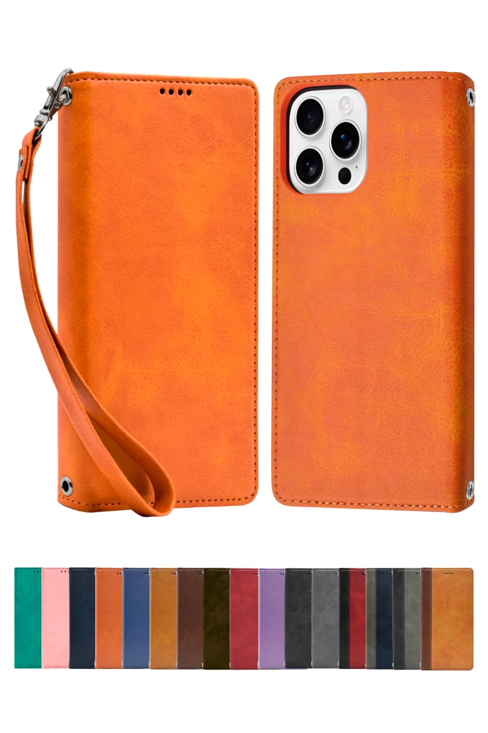 iPhone14 第16世代 ケース カバー PUレザー オレンジ 6.1 iphoneケース 14 第16世代 薄型 軽量 ワイヤレス充電対応 高級