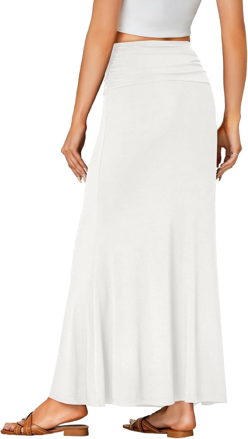 LYANER Women's Fold Over Waist Maxi Skirt Lightweight Floor Length Flared Long Skirts - Image 5