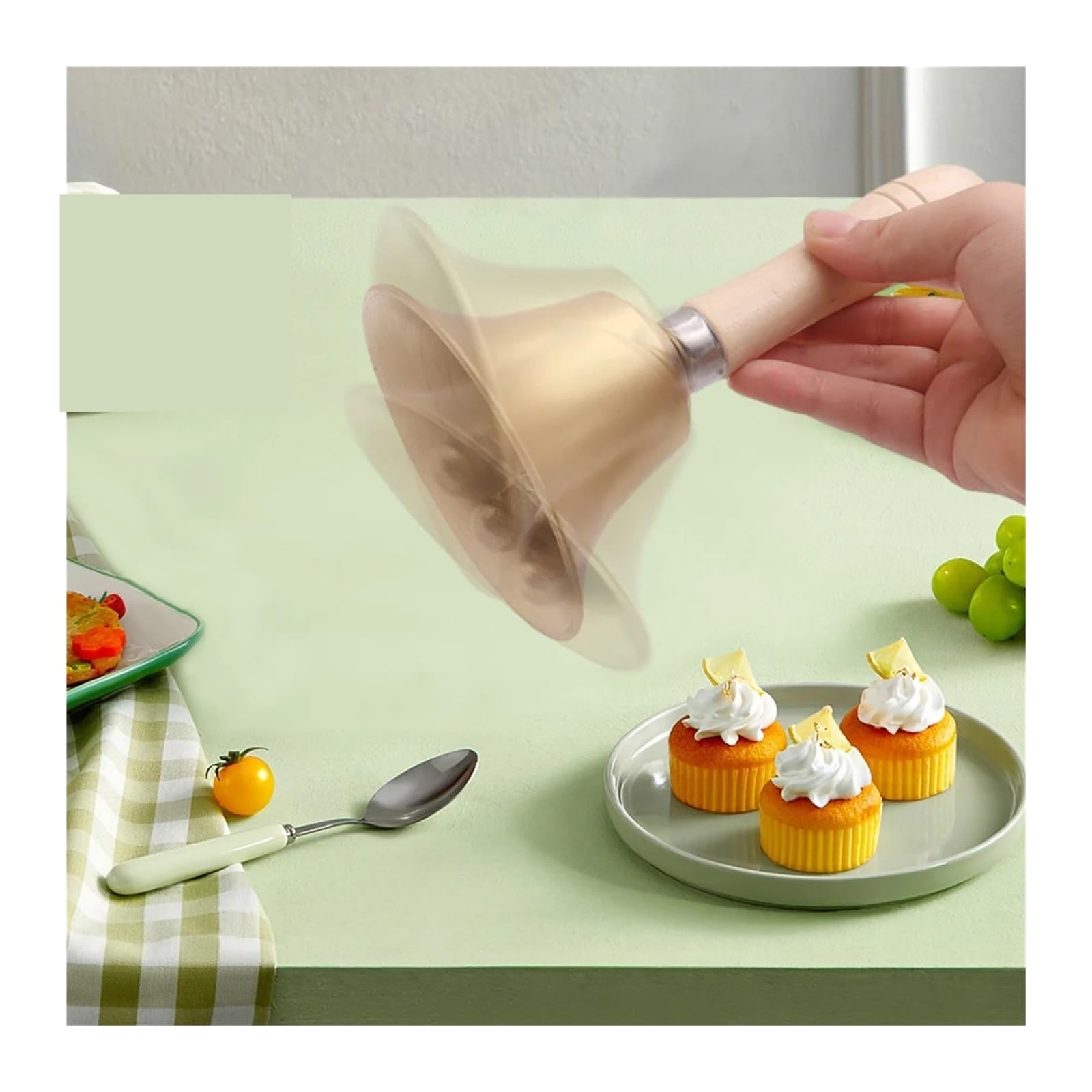 Campana de Mano Metal Campana de mano latón macizo 7 cm con mango madera | Llamada fuerte sonando campanas for el aula de la escuela de bodas