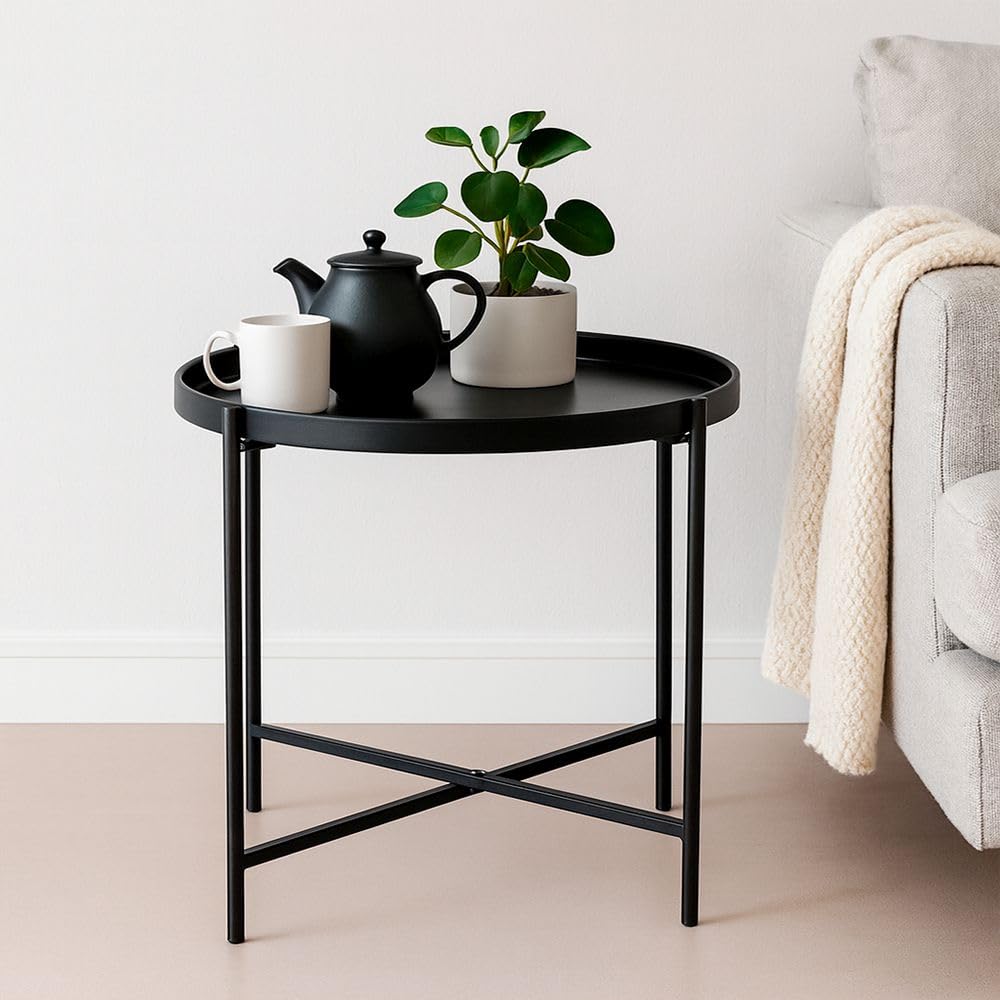 Ideen mit Herz Table d'appoint ronde en métal - Table décorative noire avec bord surélevé - Idéale pour le versement et la résine époxy - Table DIY à personnaliser - Différentes tailles (diamètre 53