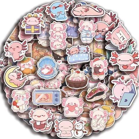 100 PCS Axolotl Stickers Kawaii Pink Animal Stickers Cute Axolotl Stuff Gifts for Kids Vinyl Stickers for Water Bottles Classroom Reward for Teen Cover
