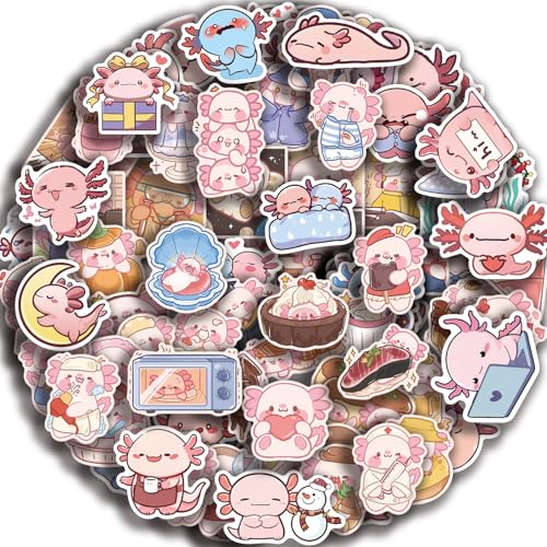 100PCS Axolotl Stickers Kawaii Pink Animal Stickers Cute Axolotl Stuff Gifts for Kids Vinyl Stickers for Water Bottles Classroom Reward for Teen