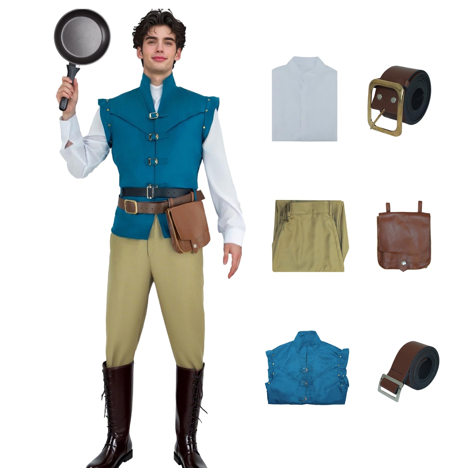 AYYOHON Flynn Rider Costume Prince Charming Costume Men's Medieval Renaissance Vest Halloween with Pants Shirt Pocket XS