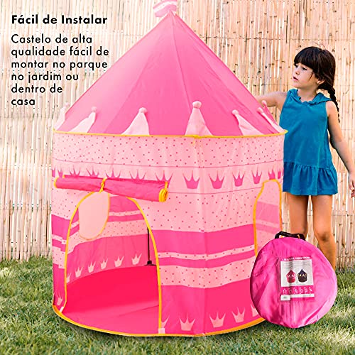 Barraca Infantil Rosa Decorada Exclusiva - Toca Castelo Princesas Dobrável Portátil para Criança