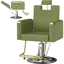 Luxurious Barber Salon Chair for Hair Stylist,Reclining Salon Chair with Heavy Duty Hydraulic Pump Multi-Function Hairdresser Braiding Styling Chairs Shampoo Chair for Spa Home Euipment Green