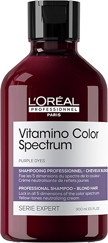 L'Oréal Professionnel, Shampoo Profissional Matizador de Tons Amarelados, Vitamino Color Spectrum, para cabelos Loiros, pigmentos roxos para neutralizar subtons amarelados, 300ml