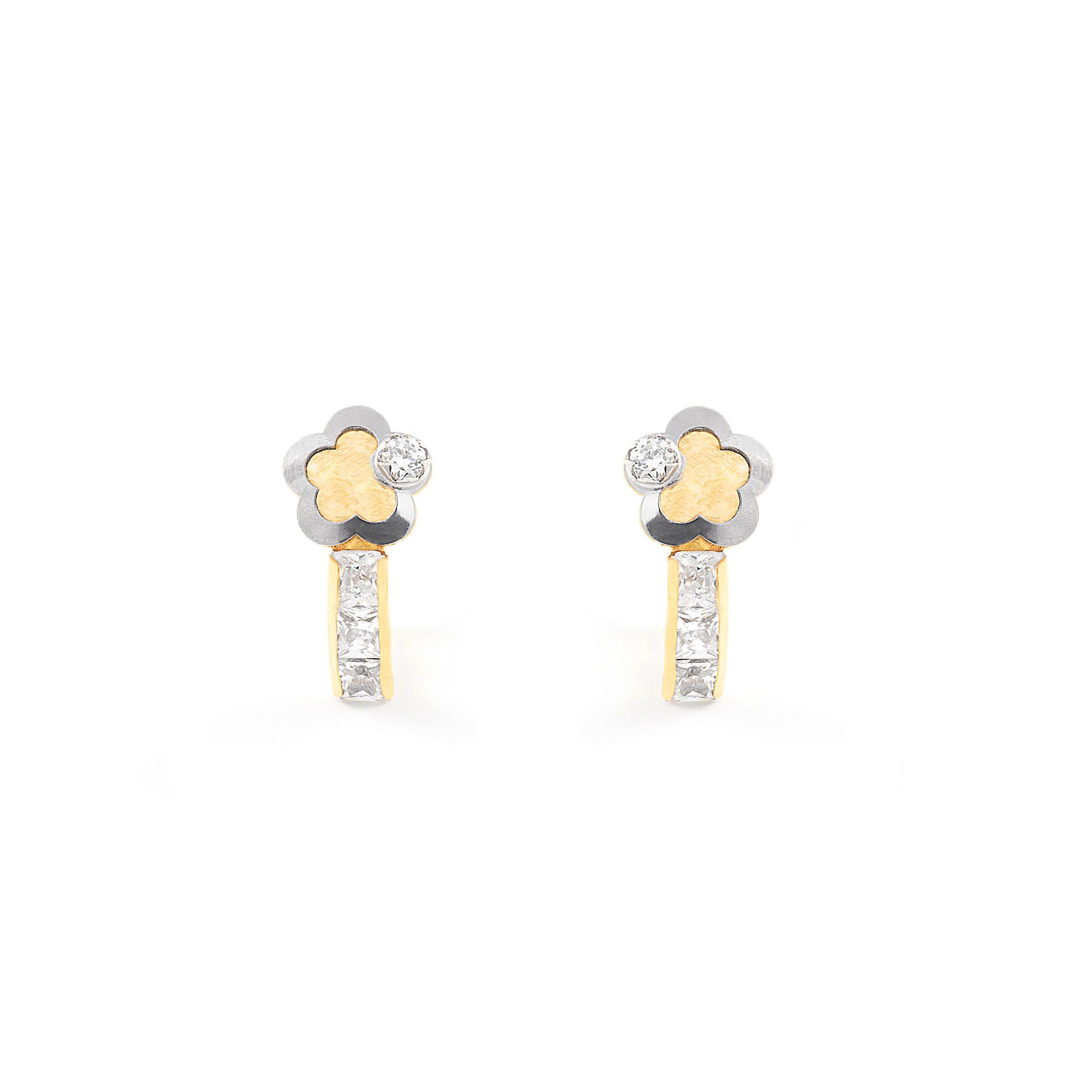 Monde Petit Pendientes niña margarita oro bicolor 18 quilates