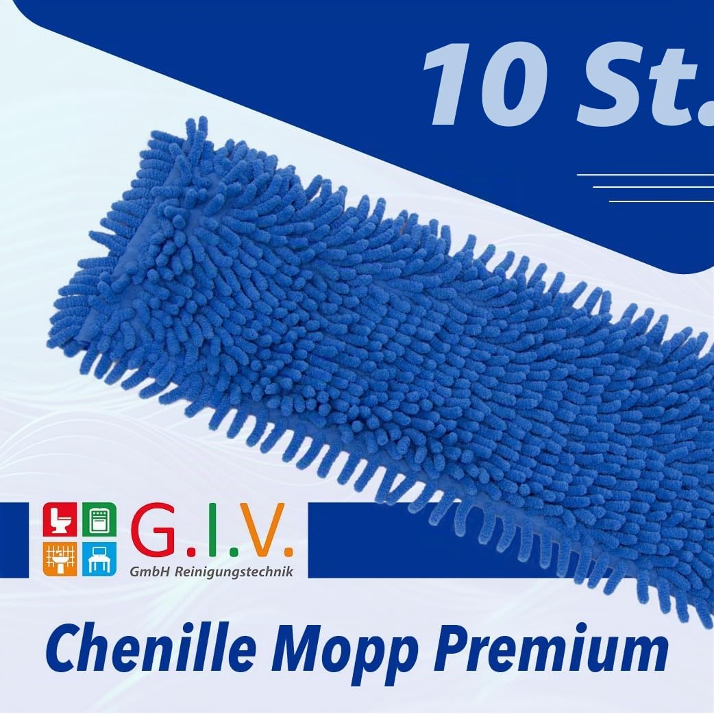 Chenillemopp Basic Wischbezug blau, 50cm - Ersatzbezug für Bodenwischer - Wischmopp Bezug für alle gängigen Klapphalter - Trocken & Nass Reinigung - Bodenreinigung (10x)