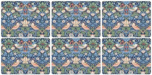 Pimpernel - Wm Morris Strawberry Thief Blue, 6 Placemats + 6 Coasters