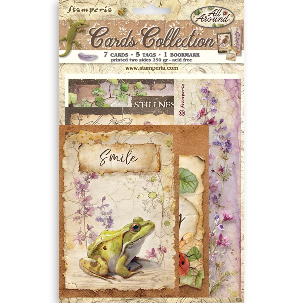 Stamperia - Cards Selection, Acid-Free, Printed on 2 Sides, Choice of Sizes and Designs, Perfect for Hobbies, Crafts, and Gifting (All Around) (7 Cards, 5 Tags, 1 Bookmark)