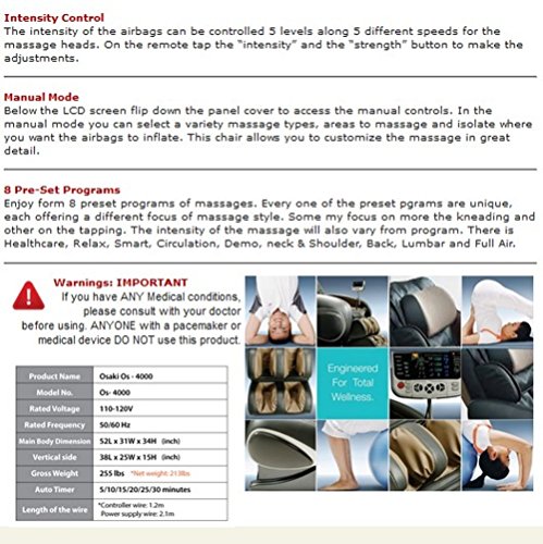 Osaki Os4000B Model Os-4000 Zero Gravity Executive Fully Body Massage Chair, Brown, Computer Body Scan System, True Ergonomic S-Track, Upgraded Pu Covering For Increase Durability And Comfort #TOP6