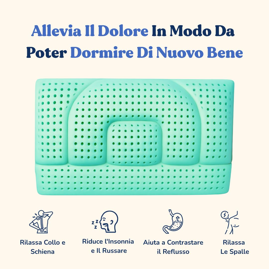Cuscino Medico Cervicale in Aloe Vera, Basso - 12 cm, Due Altezze Disponibili, Made in Italy, Ortopedico Allevia Dolori, Antiacaro, Anallergico, Fresco