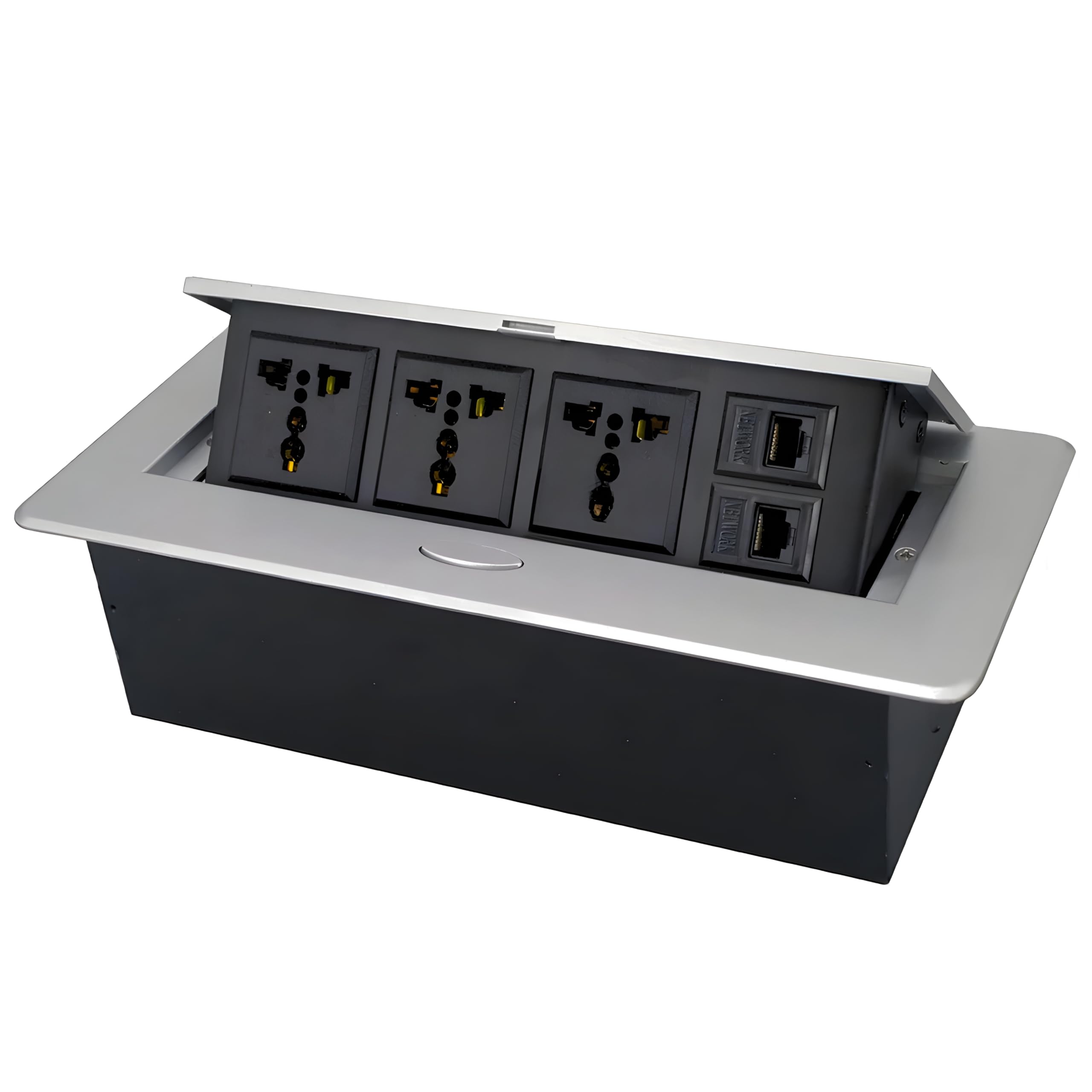 Hydraulic Cable Cubby Pop Up Conference Box With 3 Universal Sockets & 2 RJ45 LAN Ports | Built-in Desk Power & Data Module, Flush Mount Office Workstation Outlet For Office Hotel Meeting Room-image-12