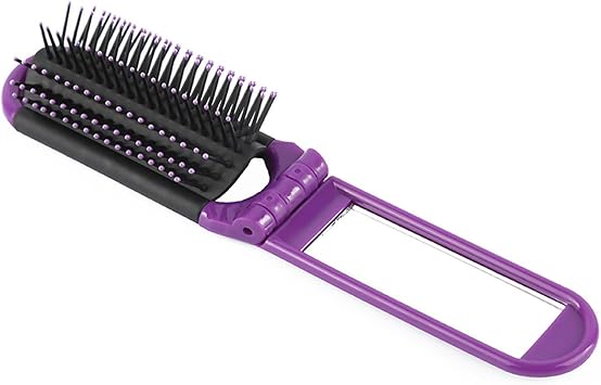 Folding Hair Comb Portable Mini Hair Brush Mirror Compact Pocket Travel Hair Brush for Car Purse Gym Trip Swimming,Purple