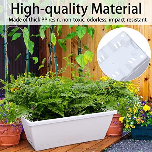 Image of Window Box Planter, 7 Pack Plastic Vegetable Flower Planters Boxes 17 Inches Rectangular Flower Pots with Saucers for Indoor Outdoor Garden, Patio, Home Decor (White)