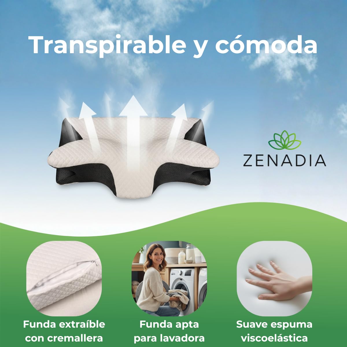 Almohada Cervicales y Cuello, Almohada Antironquidos, Almohada Viscoelastica, Almohada Dormir de Lado, Memory Foam, Almohada Ortopédica Cervical