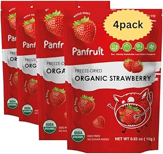 Panfruit Organic Freeze-Dried Strawberries – Whole Fruit Snack, 4 Single Packs (0.53 oz Each), No Sugar Added, Non-GMO, Vegan