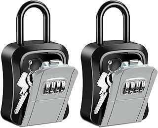 ORIA 4 Digit Combination Lock Box, Key Safe Box with Shackle, 5 Keys Capacity, Weatherproof Key Storage Lock Box for Indoor, Outdoor, Car, Home, Warehouse, 2Pack