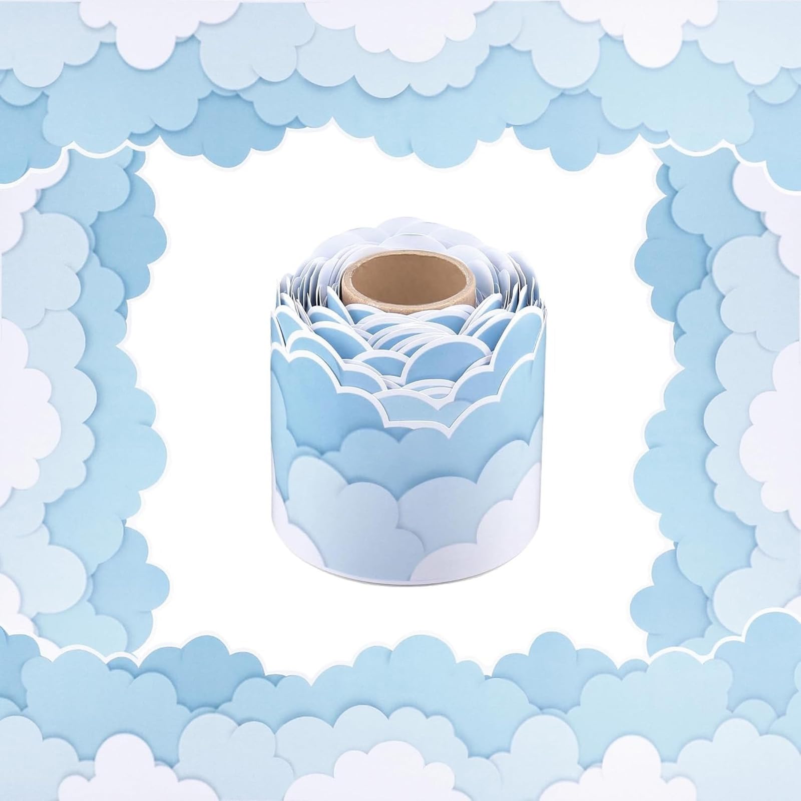 32.8ft Cloud Mass Print Border Trim Notice Board Sticker Bulletin Board Border Trim for Classroom Chalkboard Decoration Adhesive Chalkboard Sticker