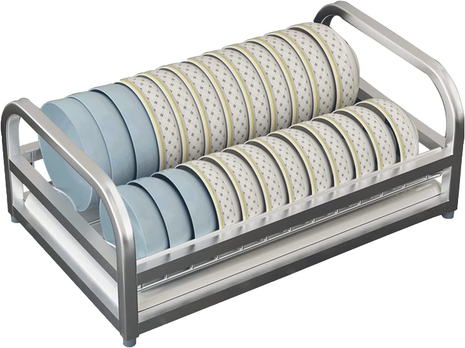 SaryEdge 304 Stainless Steel Drain Rack, Kitchen Chopsticks Dish Drying Rack, with Removable Drainboard/Cutlery Cup Holder,