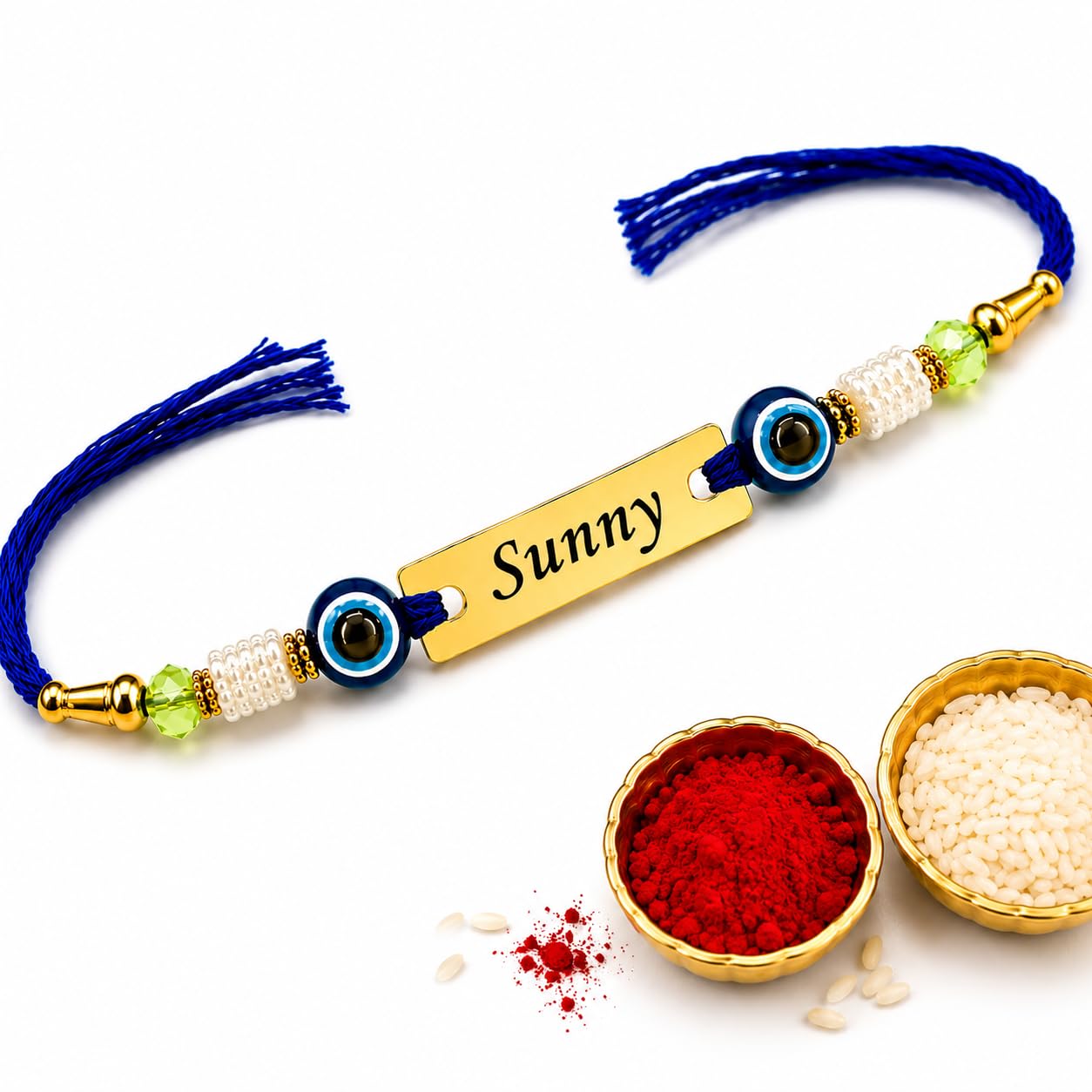 Personalized Name Rakhi for Brother with Roli Chawal | Custom Engraved Gold Plated Evil Eye Rakhi | Adjustable Thread | Raksha Bandhan Gift for Bhai-image-15
