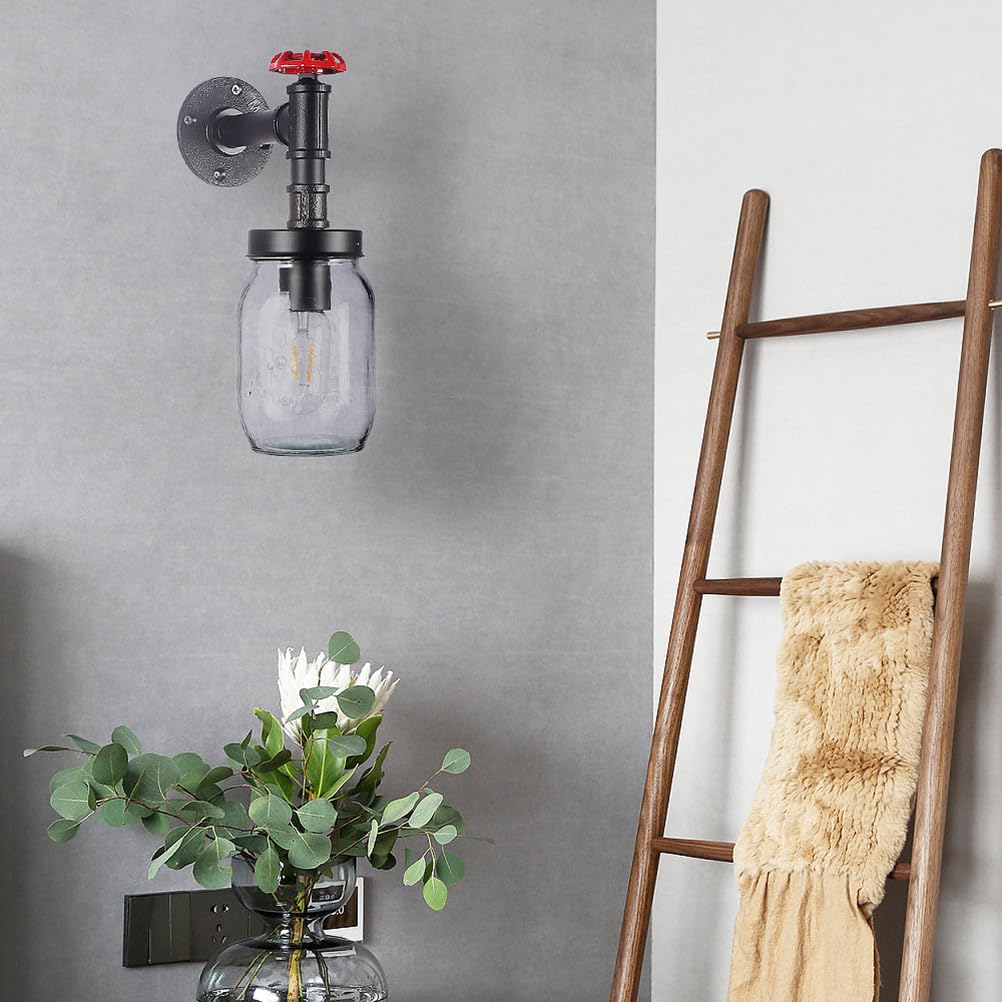 Szklana lampa ścienna Vintage Industrial Water Pipe Wall Lamp E27 Wewnątrz Czarna, dekoracyjna lampa w stylu retro Water Pipe z metalu do sypialni, salonu, stolika nocnego, schodów, korytarza, oświetl