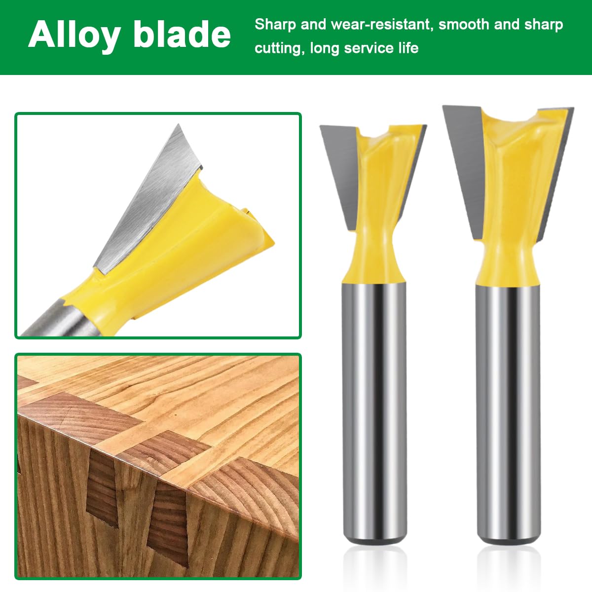 5 Pièces 8mm Fraise à Queue D'aronde Bois, Fraises à Rainurer pour Défonceuse 1/4" 1/2" 3/8" 5/8" 3/4", Fraise a Surfacer en Carbure de Tungstène pour Travaildu Bois Outils de Coupe