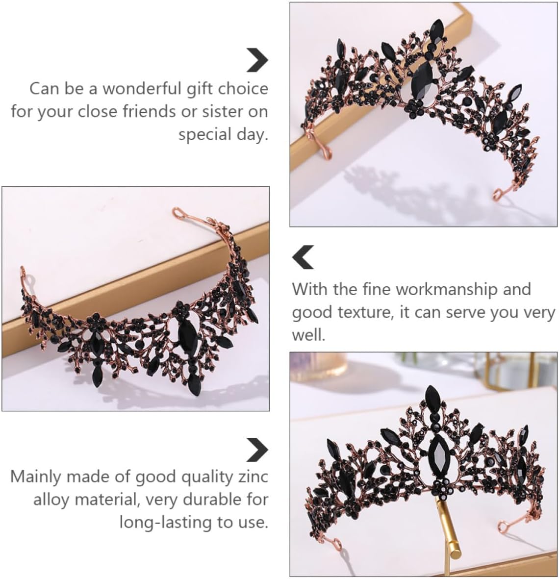 Baroque Style Bride Tiara Black Rhinestone Zinc Alloy Crown
