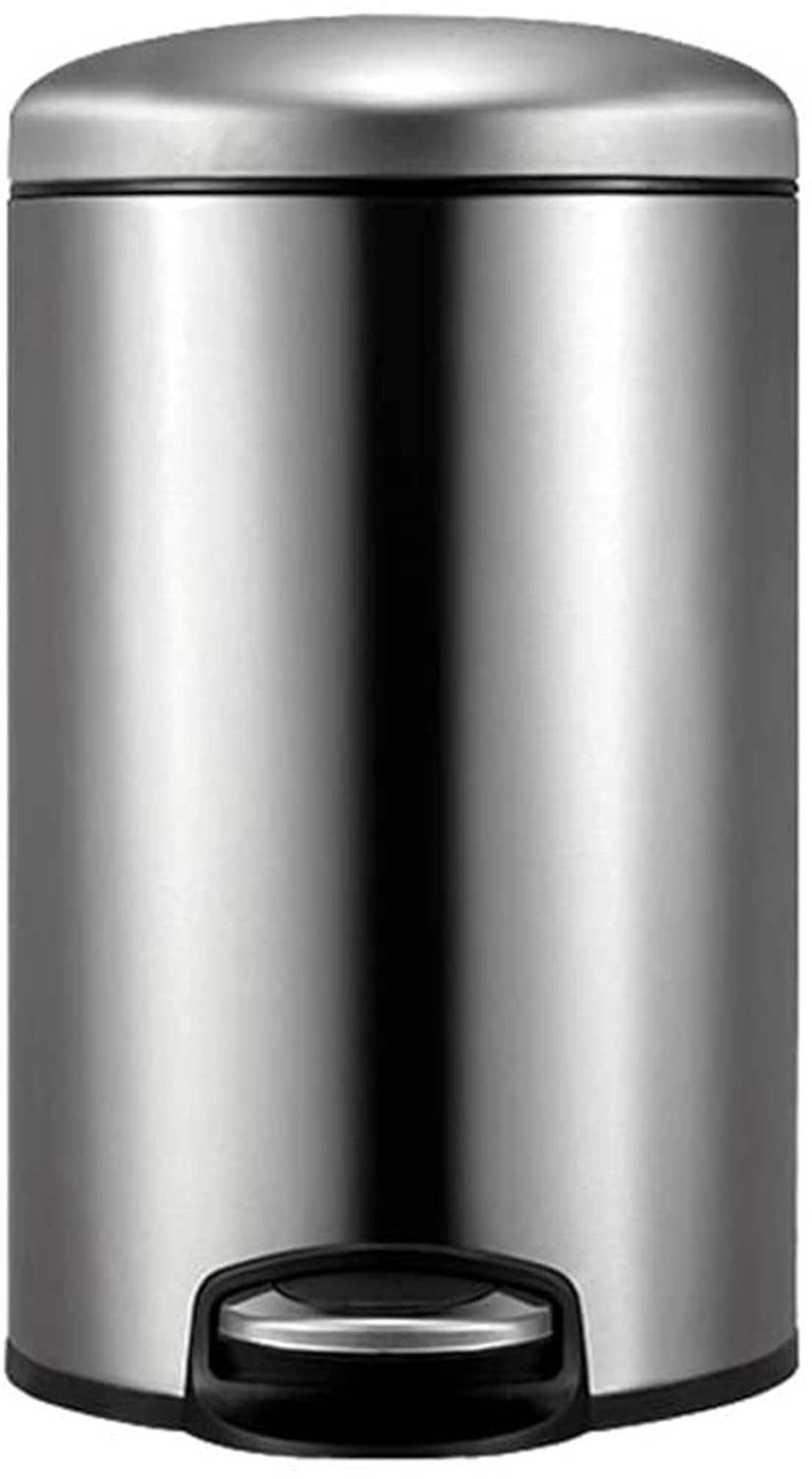 Fingerprint Proof Round Step Bathroom Trash Can, Brushed Stainless Steel Garbage Container with Lid Wastebasket Trash Can Durable (Color : D, Size : 12 Liter)