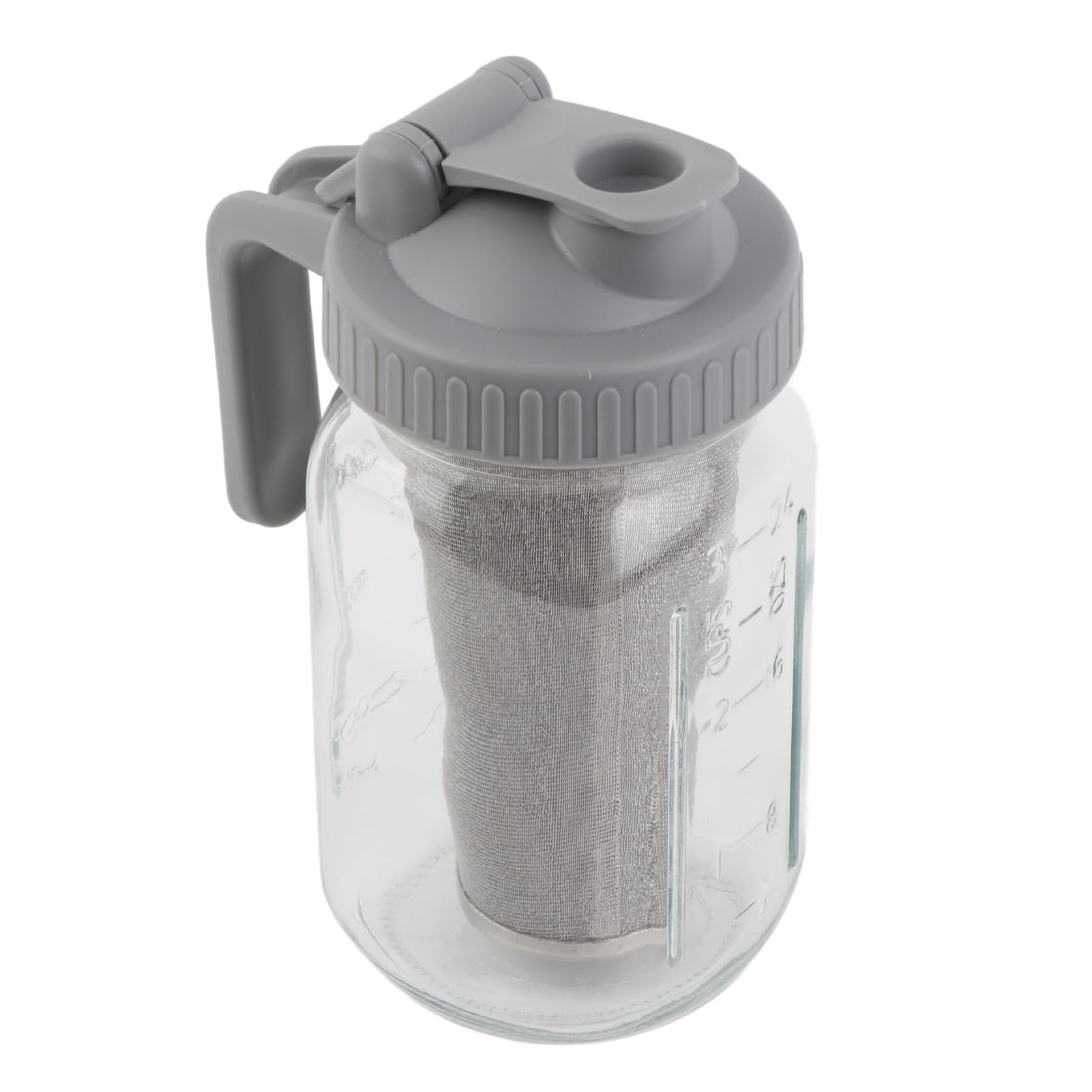 Jarra de cristal con tapa para conservas, 1 cuarto (32 o-z/1 l), jarra de agua a prueba de fugas con boca ancha y tapa de filtro, jarra de cerveza fría para agua, zumo, leche, té, café helado y