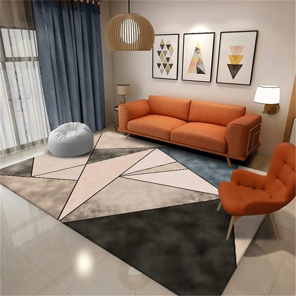 Tapis de salon bleu 160x250cm lavable au motif géométrique