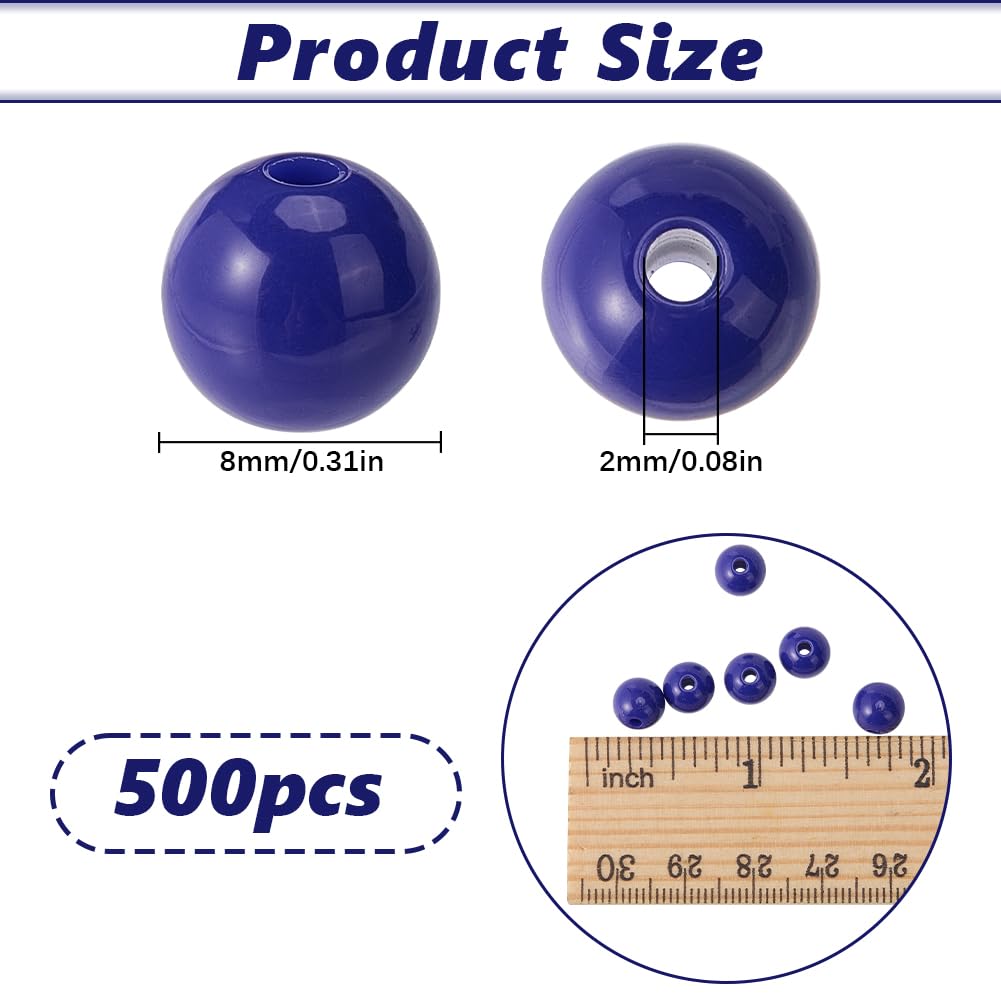 SOFPLATE 500Pcs Blue Acrylic Beads 8mm Round Beads Opaque Small Smooth Jewelry Blue Bubblegum Ball Spacer Loose Bead for Jewelry Making Bracelets Necklaces Earrings Supplies DIY Crafting Beginners - Image 2