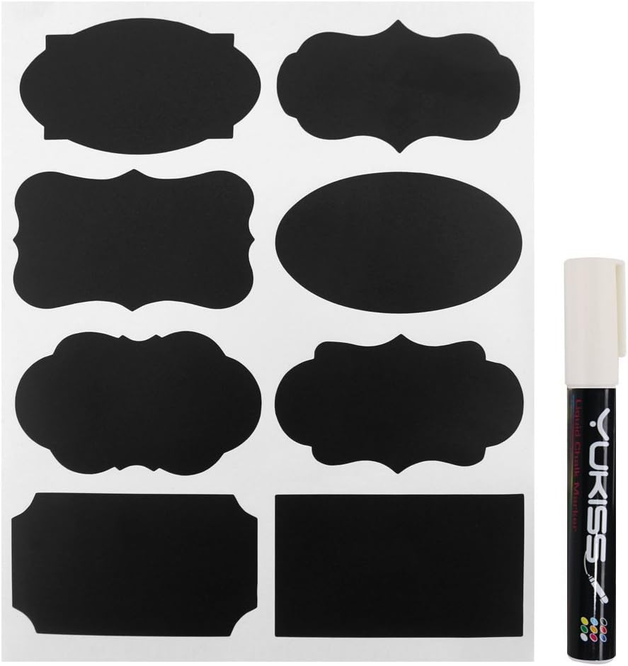 Chalkboard Labels - Yukiss 80 Premium Reusable Chalk Stickers for Jars + White Chalk Marker with 6mm Reversible Tip – (Mini Size for Tins, Bottles and Any Storage, Best Wall Stickers)